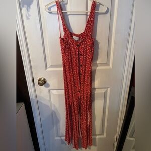 Topshop Red Floral Dress with Buttons